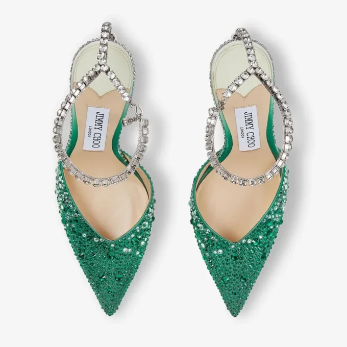 Zapatos de salón Saeda 100 de satén esmeralda con cristales