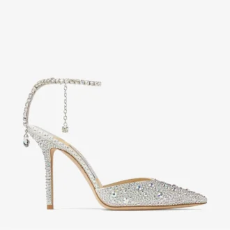 Zapatos de salón Saeda 100 de satén marfil con adornos de cristal