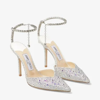 Zapatos de salón Saeda 100 de satén marfil con adornos de cristal
