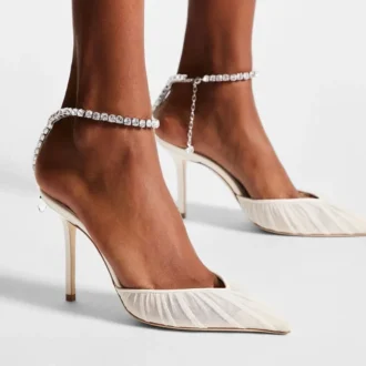 Zapatos de salón Saeda 100 de tul marfil con cristales