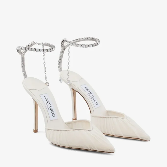 Zapatos de salón Saeda 100 de tul marfil con cristales Zapatos de salón Saeda 100 de tul marfil con cristales