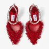 Zapatos de salón Saeda 100 en malla rojo rubí con bordado de pétalos Zapatos de salón Saeda 100 en malla rojo rubí con bordado de pétalos