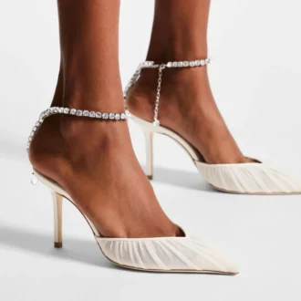 Zapatos de salón Saeda 85 de tul marfil con cristales