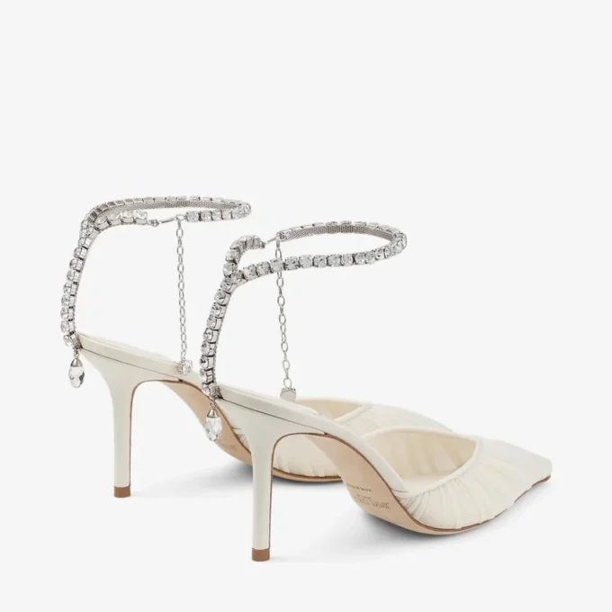 Zapatos de salón Saeda 85 de tul marfil con cristales