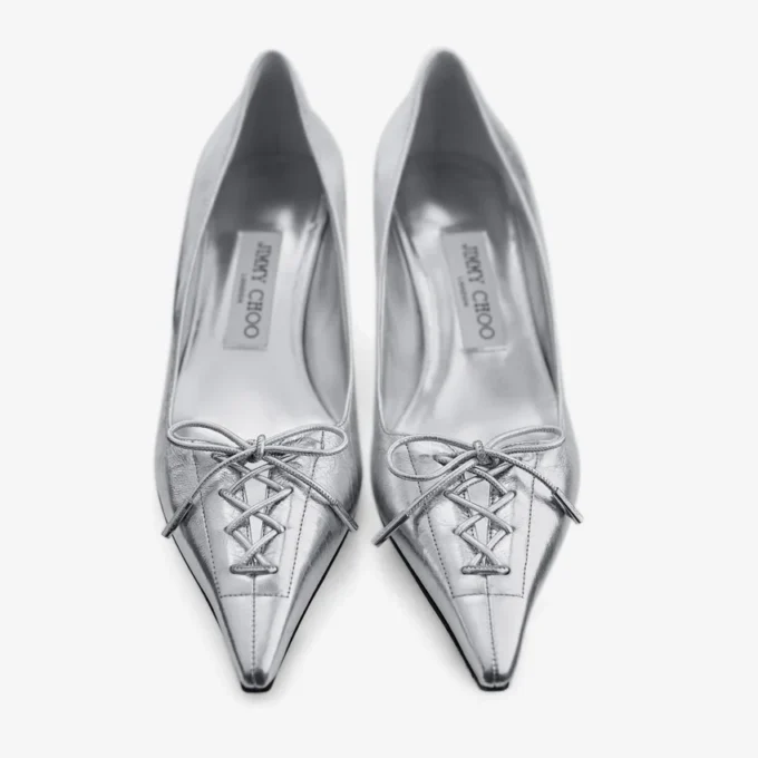 Zapatos de salón Scarlett 50 de piel metalizada plateada vintage