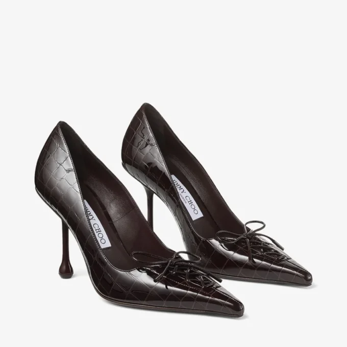Zapatos de salón Scarlett 95 Sambuco de piel brillante con relieve de cocodrilo Zapatos de salón Scarlett 95 Sambuco de piel brillante con relieve de cocodrilo