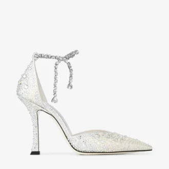 Zapatos de salón Stevie 100 de satén marfil con cristales