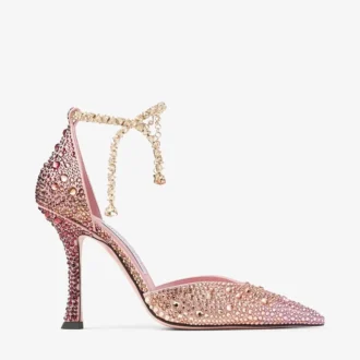 Zapatos de salón Stevie 100 de satén sedoso color rosa palo con cristales