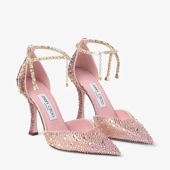 Zapatos de salón Stevie 100 de satén sedoso color rosa palo con cristales Zapatos de salón Stevie 100 de satén sedoso color rosa palo con cristales