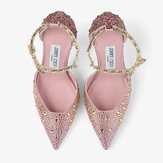 Zapatos de salón Stevie 100 de satén sedoso color rosa palo con cristales Zapatos de salón Stevie 100 de satén sedoso color rosa palo con cristales