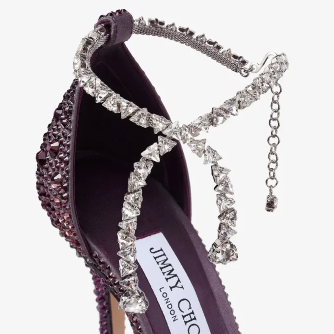 Zapatos de salón Stevie 100 en satén rosa palo y violeta orquídea con cristales degradados Zapatos de salón Stevie 100 en satén rosa palo y violeta orquídea con cristales degradados