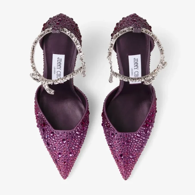 Zapatos de salón Stevie 100 en satén rosa palo y violeta orquídea con cristales degradados Zapatos de salón Stevie 100 en satén rosa palo y violeta orquídea con cristales degradados