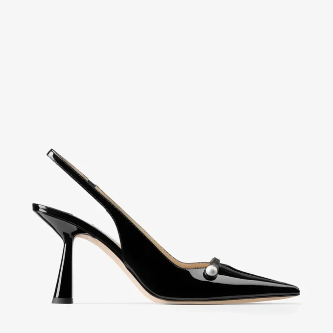 Zapatos de tacón con talón abierto Amita 85 de napa charol negra Zapatos de tacón con talón abierto Amita 85 de napa charol negra