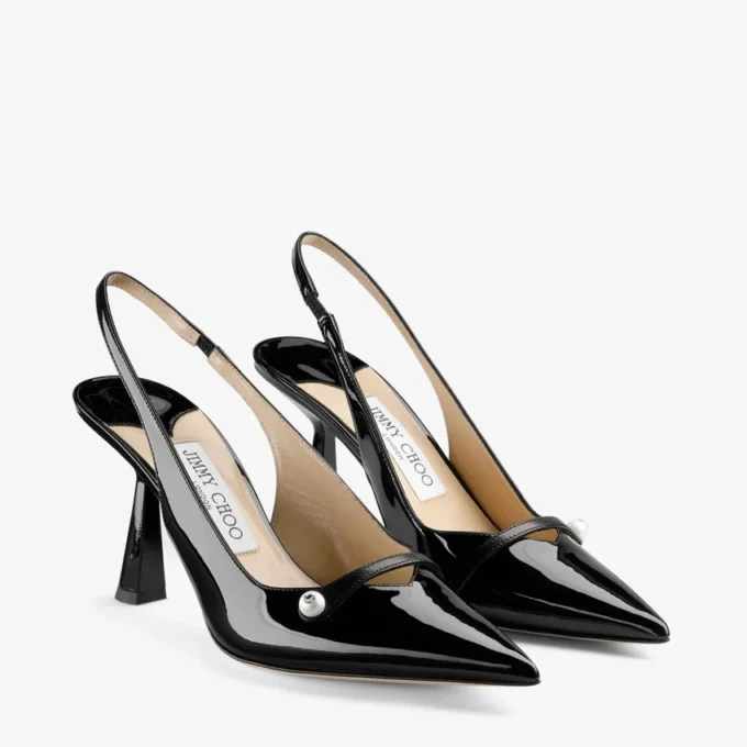 Zapatos de tacón con talón abierto Amita 85 de napa charol negra Zapatos de tacón con talón abierto Amita 85 de napa charol negra