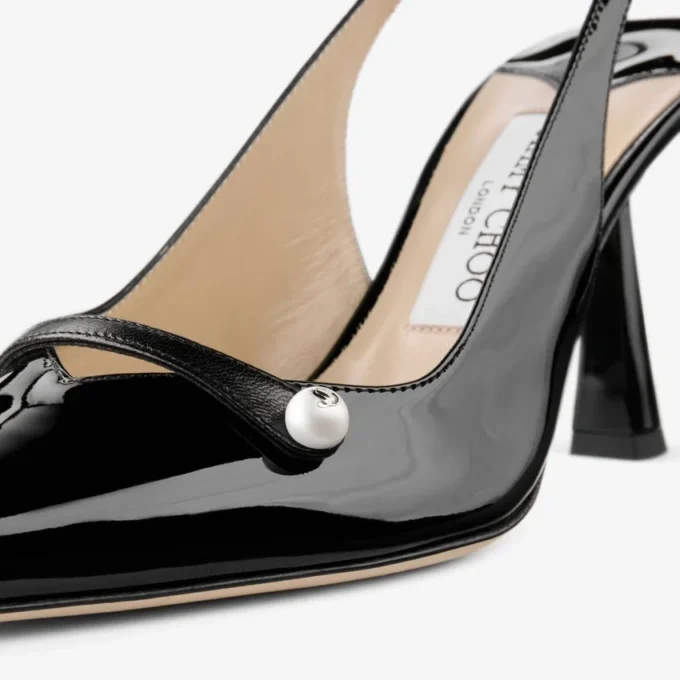 Zapatos de tacón con talón abierto Amita 85 de napa charol negra Zapatos de tacón con talón abierto Amita 85 de napa charol negra