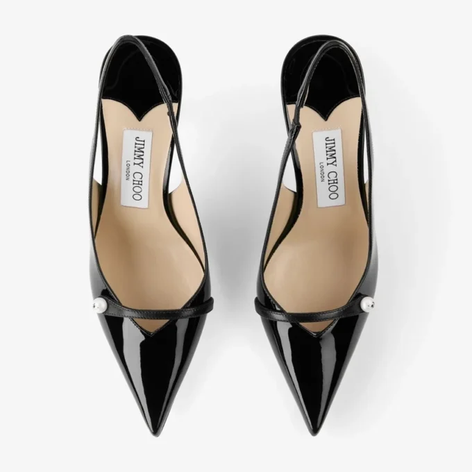 Zapatos de tacón con talón abierto Amita 85 de napa charol negra Zapatos de tacón con talón abierto Amita 85 de napa charol negra