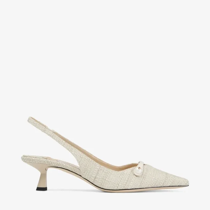 Zapatos de tacón con tiras traseras Amita 45 de rafia fina natural Zapatos de tacón con tiras traseras Amita 45 de rafia fina natural