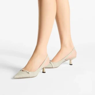 Zapatos de tacón con tiras traseras Amita 45 de rafia fina natural
