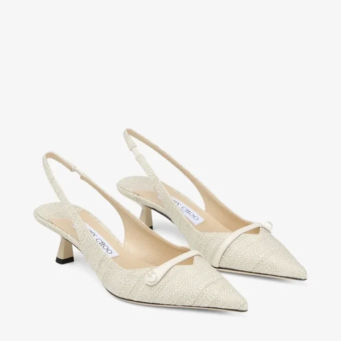 Zapatos de tacón con tiras traseras Amita 45 de rafia fina natural Zapatos de tacón con tiras traseras Amita 45 de rafia fina natural