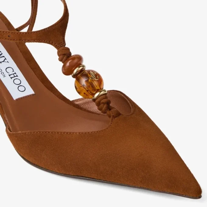 Zapatos de tacón con tiras traseras Lauri 50 en ante mixto color tostado con abalorios Zapatos de tacón con tiras traseras Lauri 50 en ante mixto color tostado con abalorios
