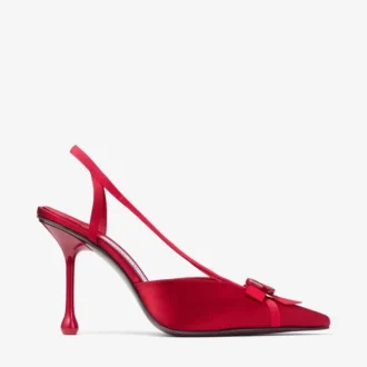 Zapatos de tacón Faya 95 en satén rojo rubí y grosgrain