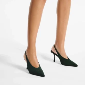 Zapatos de tacón Isa 80 de ante verde británico con tacones de lunares