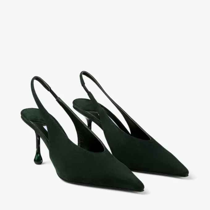 Zapatos de tacón Isa 80 de ante verde británico con tacones de lunares