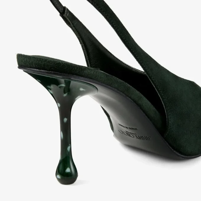 Zapatos de tacón Isa 80 de ante verde británico con tacones de lunares
