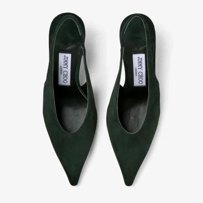 Zapatos de tacón Isa 80 de ante verde británico con tacones de lunares