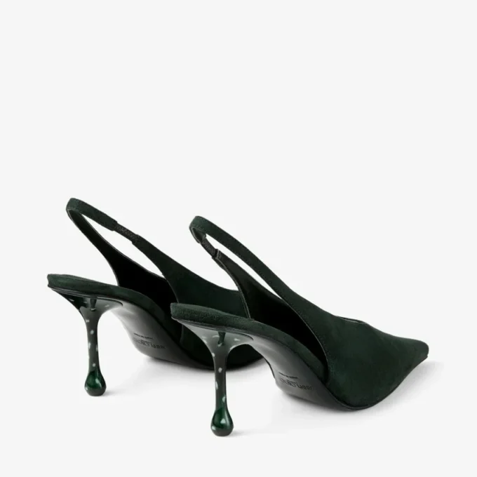 Zapatos de tacón Isa 80 de ante verde británico con tacones de lunares