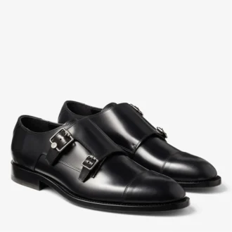 Zapatos Finnion con hebilla, de cuero cepillado negro