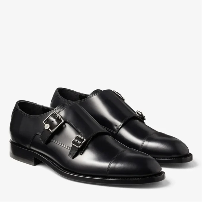 Zapatos Finnion con hebilla, de cuero cepillado negro Zapatos Finnion con hebilla, de cuero cepillado negro