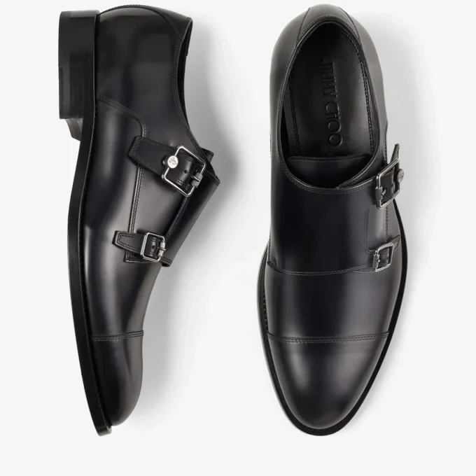 Zapatos Finnion con hebilla, de cuero cepillado negro Zapatos Finnion con hebilla, de cuero cepillado negro